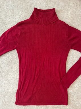 Women’s 100% Silk Red Ribbed Turtleneck Sweater
